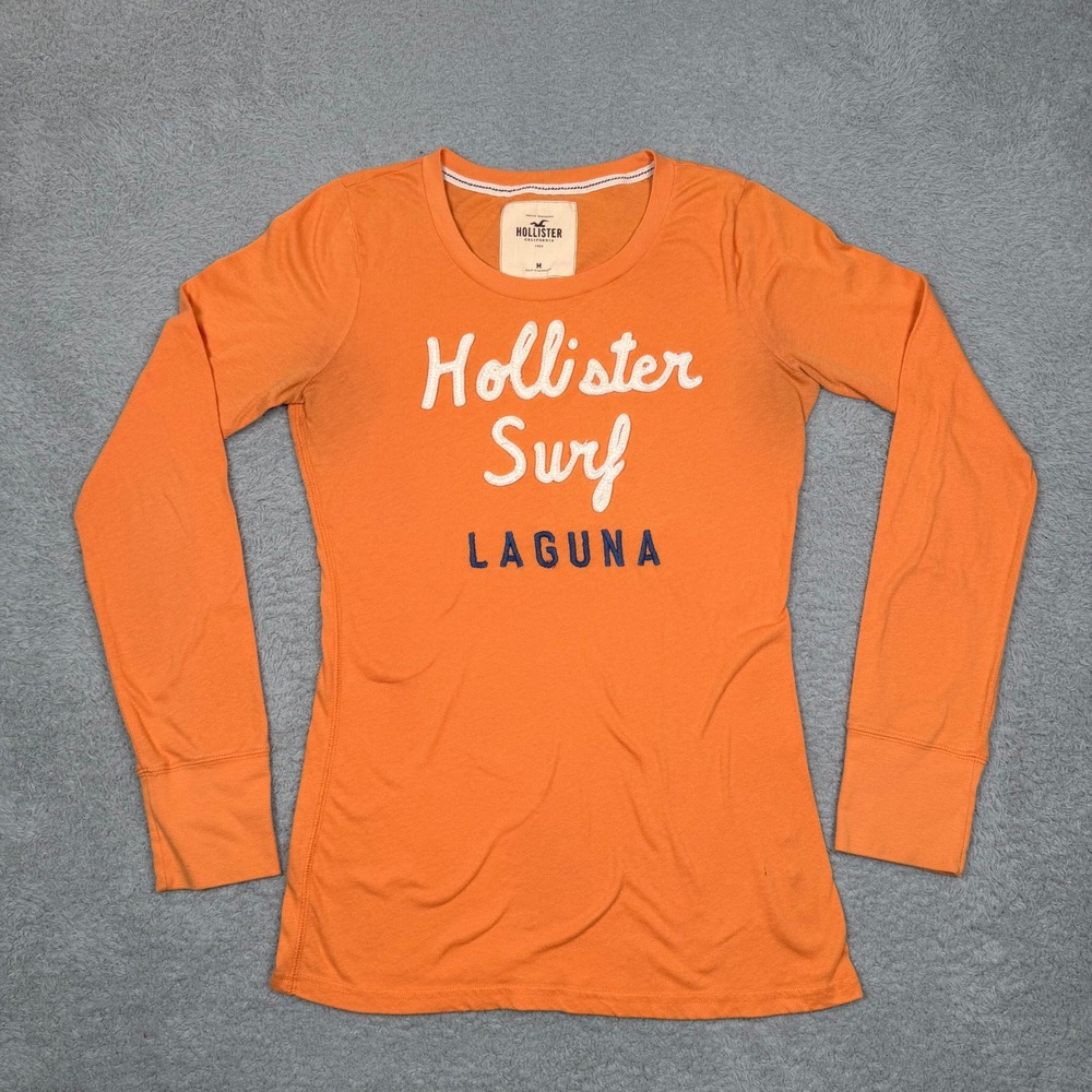 Vintage Y2K Hollister Surf Laguna Orange Long Sleeve Graphic Tee Shirt Womens M